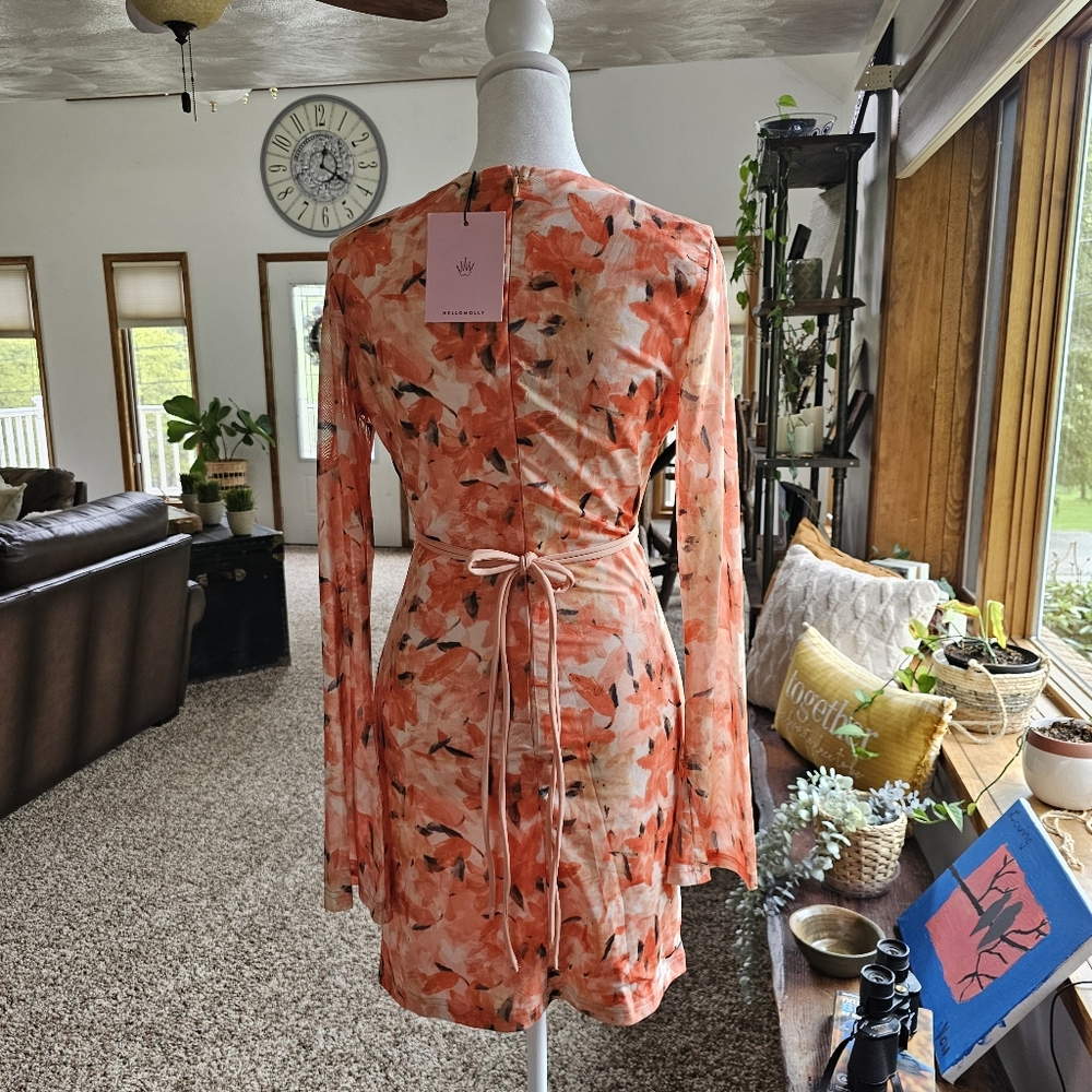 Hello Molly Magnificient Grace Long Sleeve Mini Dress Orange Size S - Picture 5 of 9